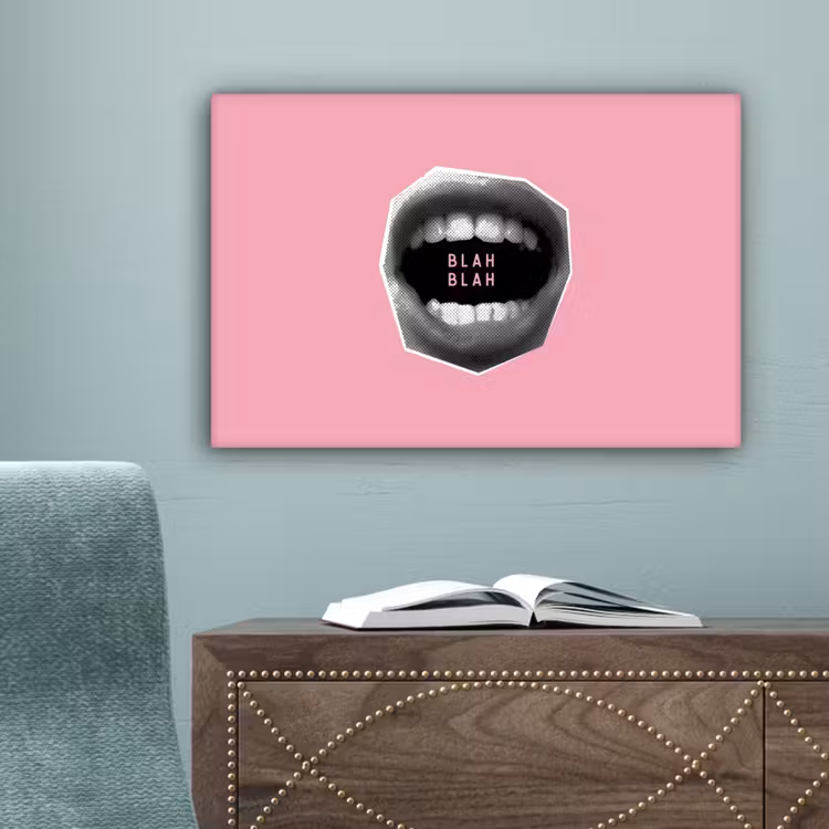 Mond - BLAH BLAH - Roze canvas 2cm klein -sfeer4