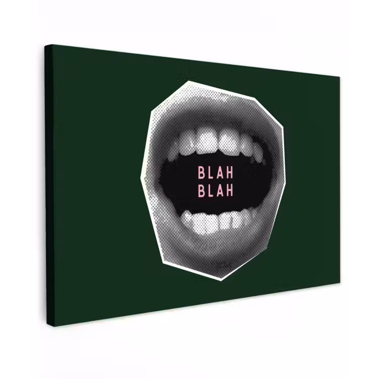 Mond - Groen - Illustratie - BLAH BLAH canvas 2cm klein -z3d