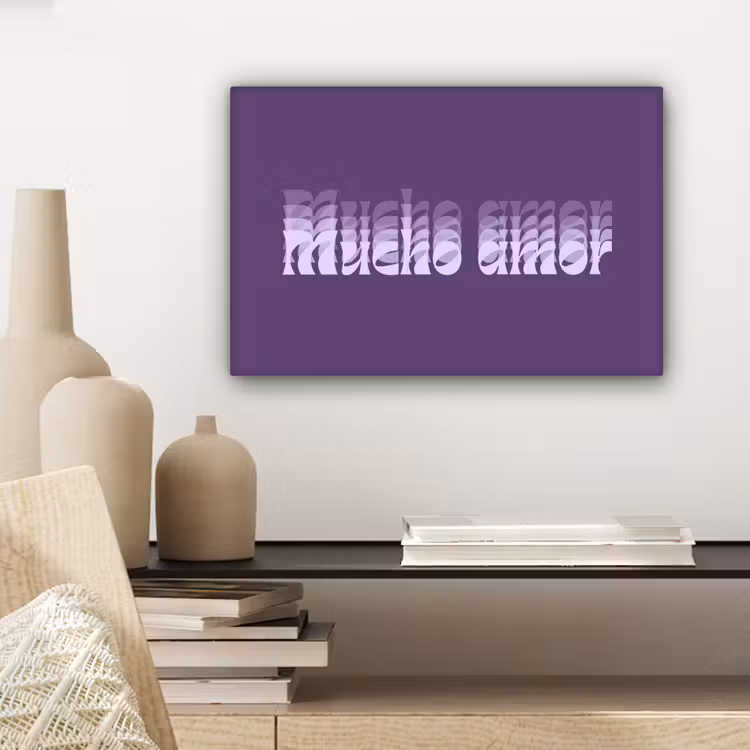 Mucho amor - Paars - Grafisch canvas 2cm klein -sfeer6