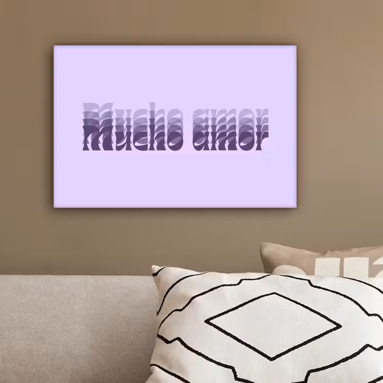 Mucho amor - Paars - Gelaagde letters canvas 2cm klein -sfeer3