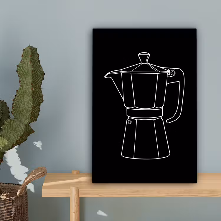 Mokkapot - Zwart - Wit - Lijntekening canvas 2cm klein -sfeer4