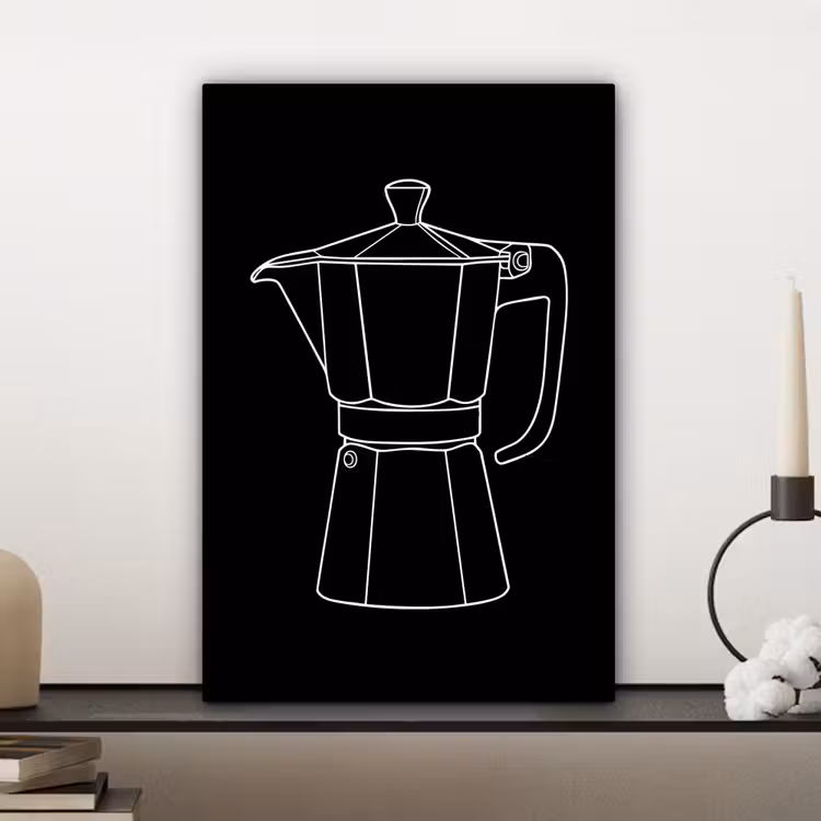 Mokkapot - Zwart - Wit - Lijntekening canvas 2cm klein -sfeer6