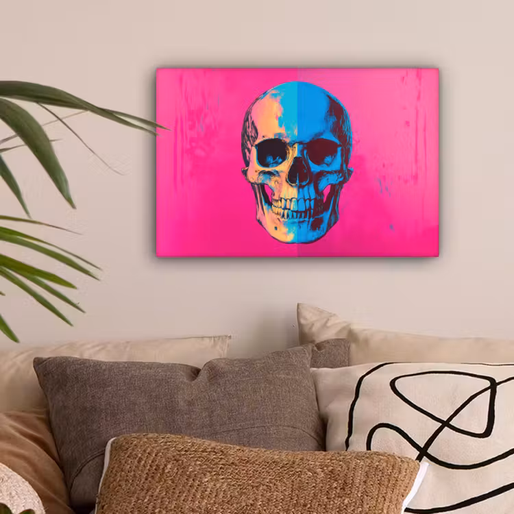 Neon - Blauw - Pop-art - Schedel canvas 2cm klein -sfeer1