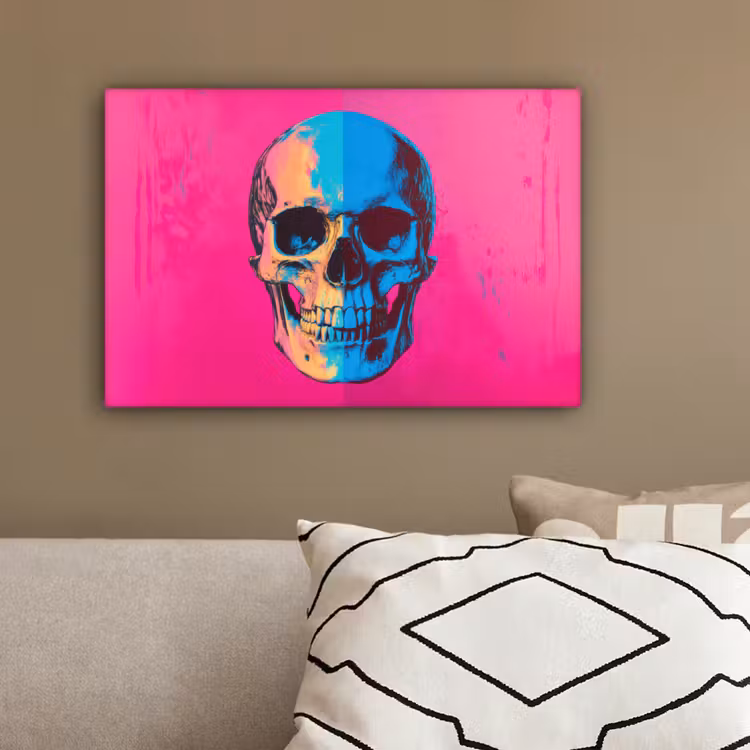 Neon - Blauw - Pop-art - Schedel canvas 2cm klein -sfeer3