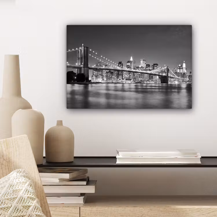 New York - Brug - Brooklyn - Zwart wit - Architectuur canvas 2cm klein -sfeer6