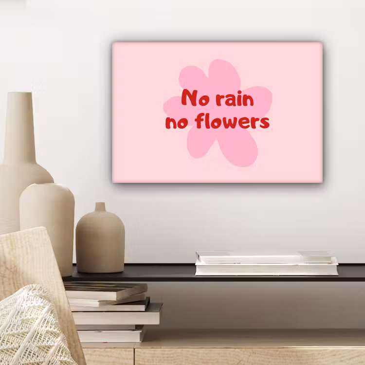 No rain no flowers - Bloem - Roze canvas 2cm klein -sfeer6
