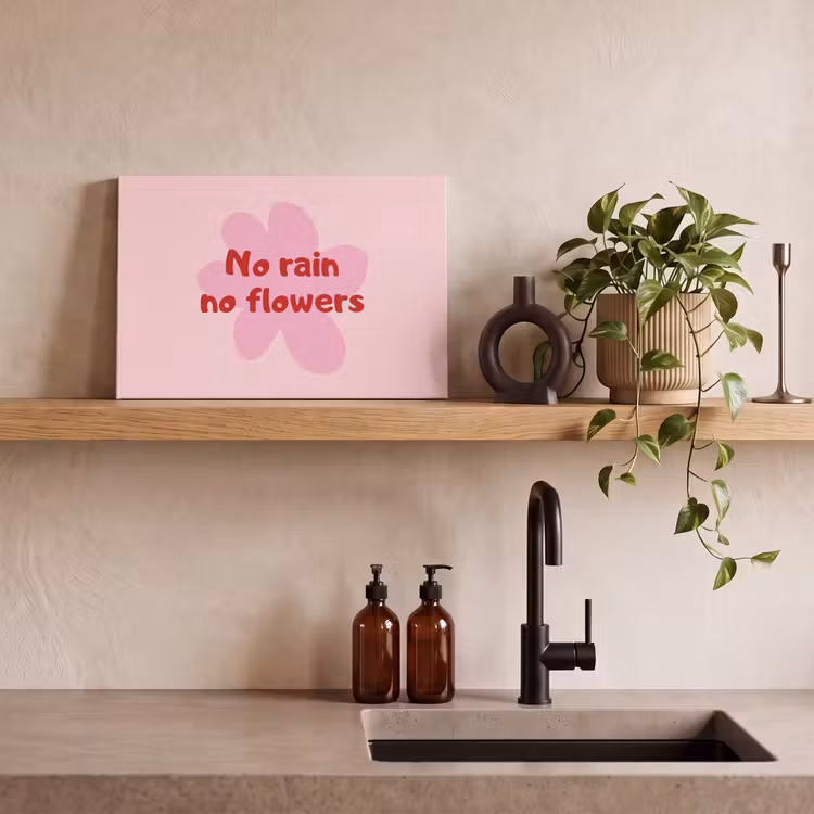No rain no flowers - Bloem - Roze canvas 2cm klein -sfeer3