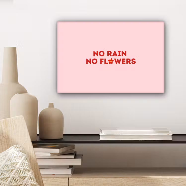 No rain no flowers - Minimalistisch - Roze - Bloem canvas 2cm klein -sfeer6