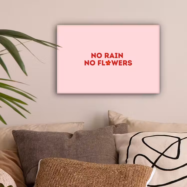 No rain no flowers - Minimalistisch - Roze - Bloem canvas 2cm klein -z3d