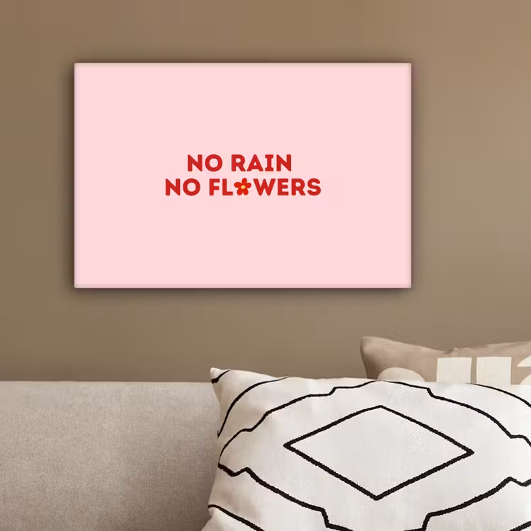 No rain no flowers - Minimalistisch - Roze - Bloem canvas 2cm klein -sfeer1