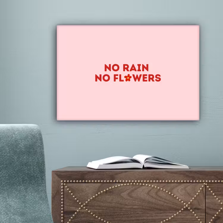 No rain no flowers - Minimalistisch - Roze - Bloem canvas 2cm klein -sfeer4