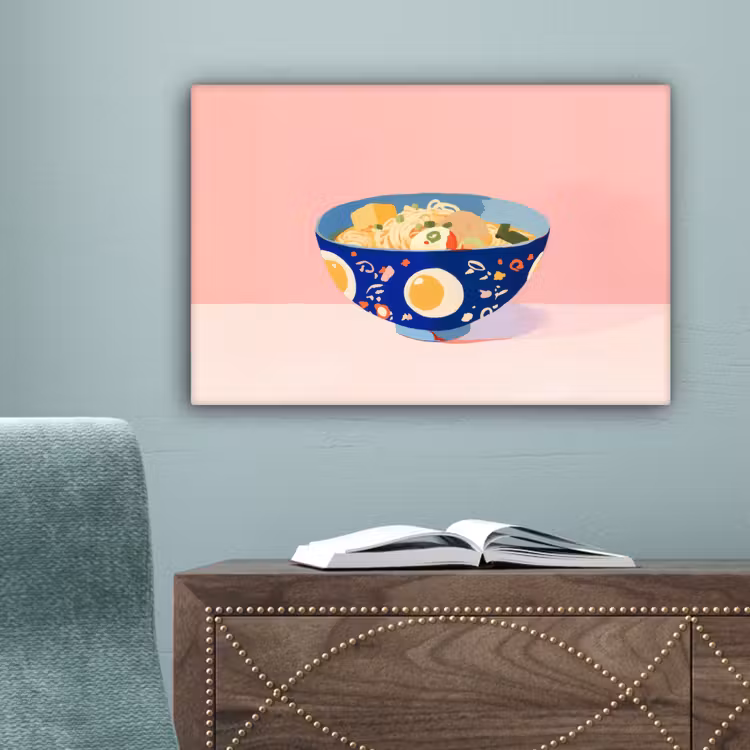 Noodles - Kom - Blauw - Illustratie canvas 2cm klein -sfeer4