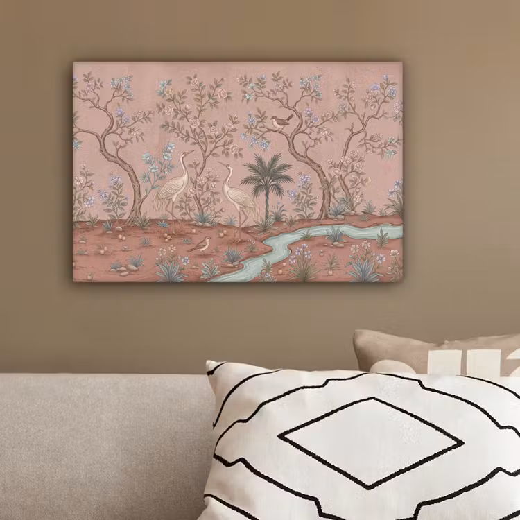 Nostalgisch - Reigers - Roze canvas 2cm klein -sfeer3