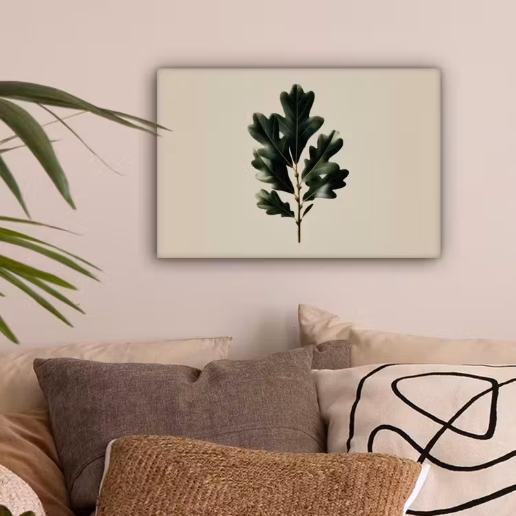 Eikenbladeren - Beige - Groen - Golvende randen canvas 2cm klein -sfeer1