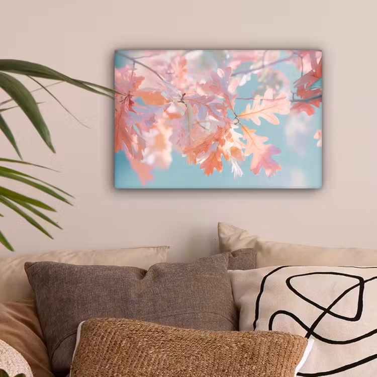 Eikenbladeren - Takken - Roze canvas 2cm klein -sfeer1
