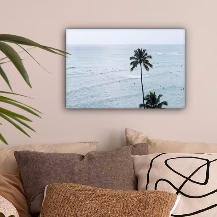 Oceaan - Palmbomen - Surfers canvas 2cm klein -sfeer1