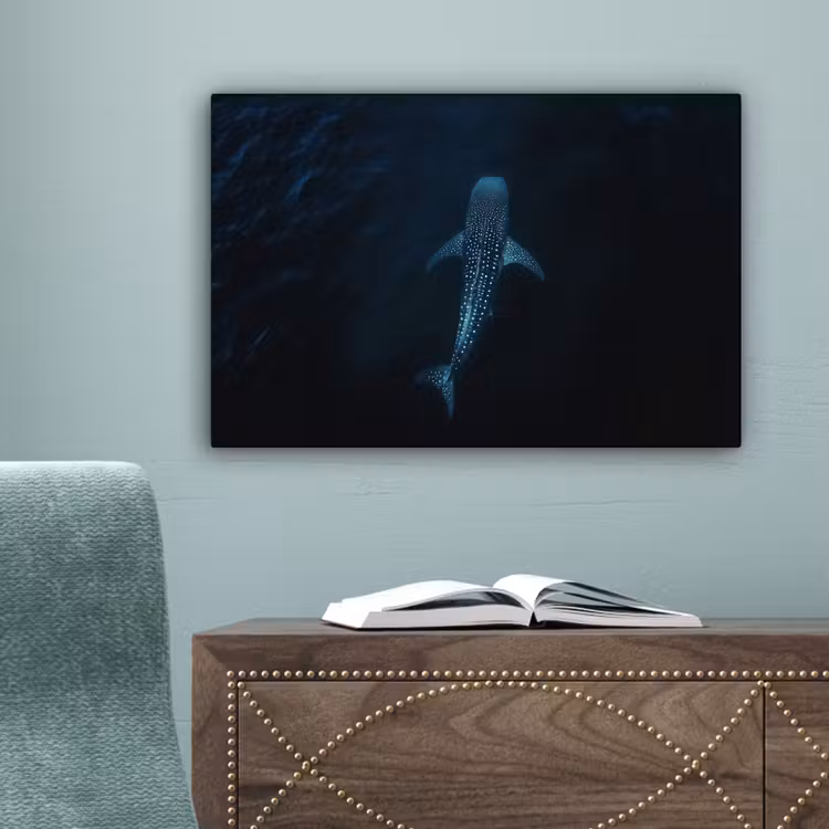 Oceaan - Walvishaai - Donkerblauw - Vlekken canvas 2cm klein -sfeer4