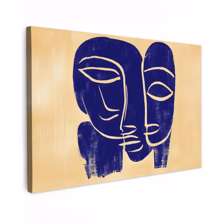 Okergeel - Blauw - Eenvoudige lijnen canvas 2cm klein -z3d