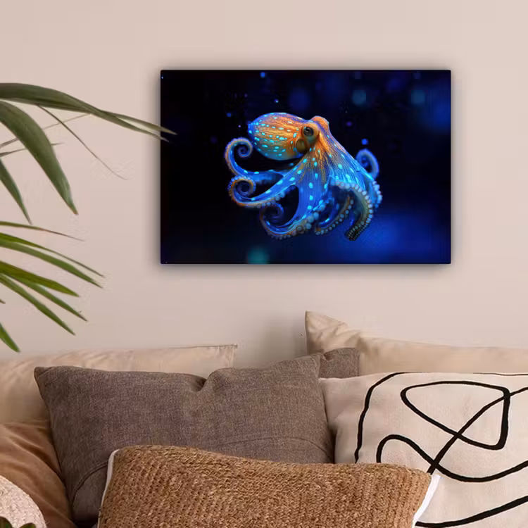 Octopus - Stippen - Blauw - Zee canvas 2cm klein -sfeer1