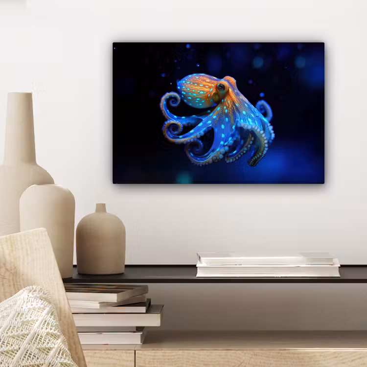 Octopus - Stippen - Blauw - Zee canvas 2cm klein -sfeer6