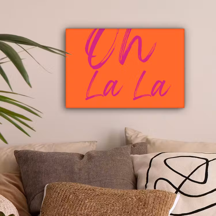 Oh la la - Oranje - Roze - Grafisch canvas 2cm klein -sfeer1