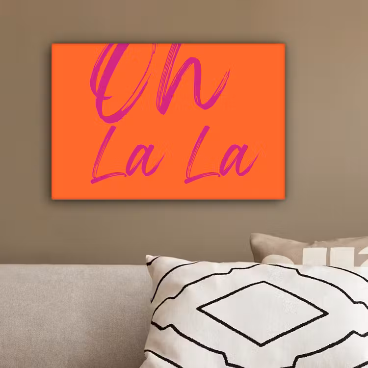 Oh la la - Oranje - Roze - Grafisch canvas 2cm klein -sfeer3