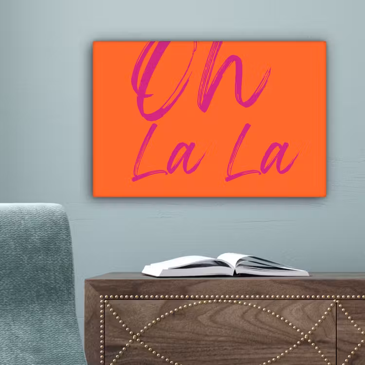 Oh la la - Oranje - Roze - Grafisch canvas 2cm klein -sfeer4