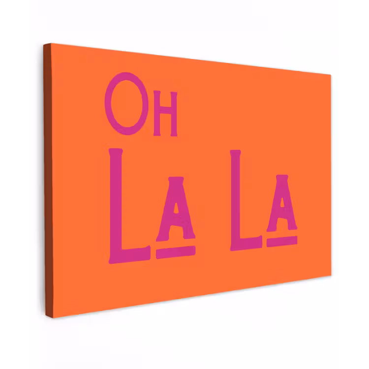 Oh la la - Oranje - Roze - Scheeflettertype canvas 2cm klein -z3d