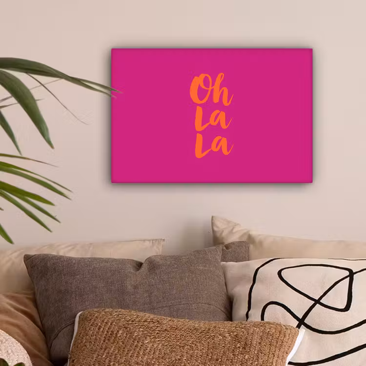 Oh la la - Roze - Oranje - Minimalistisch canvas 2cm klein -sfeer1