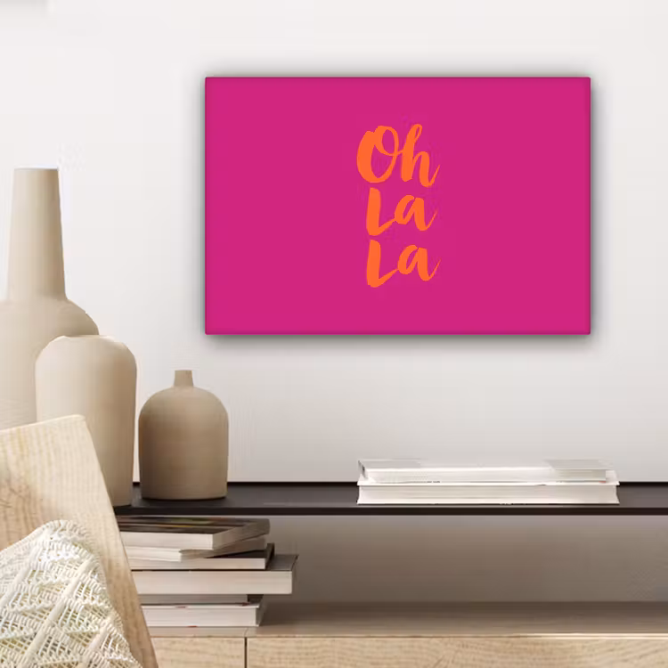 Oh la la - Roze - Oranje - Minimalistisch canvas 2cm klein -sfeer6
