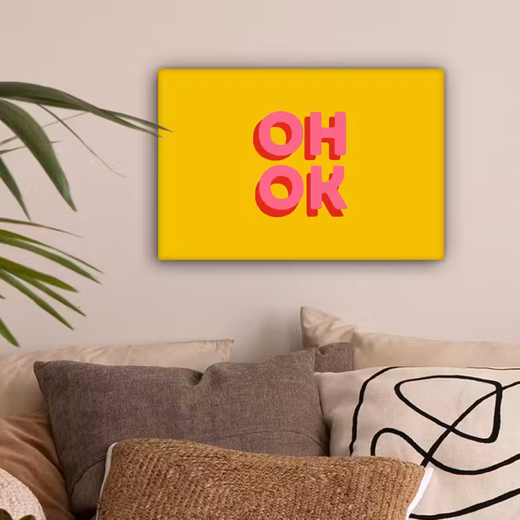 Oh ok - 3D - Geel - Roze canvas 2cm klein -sfeer1