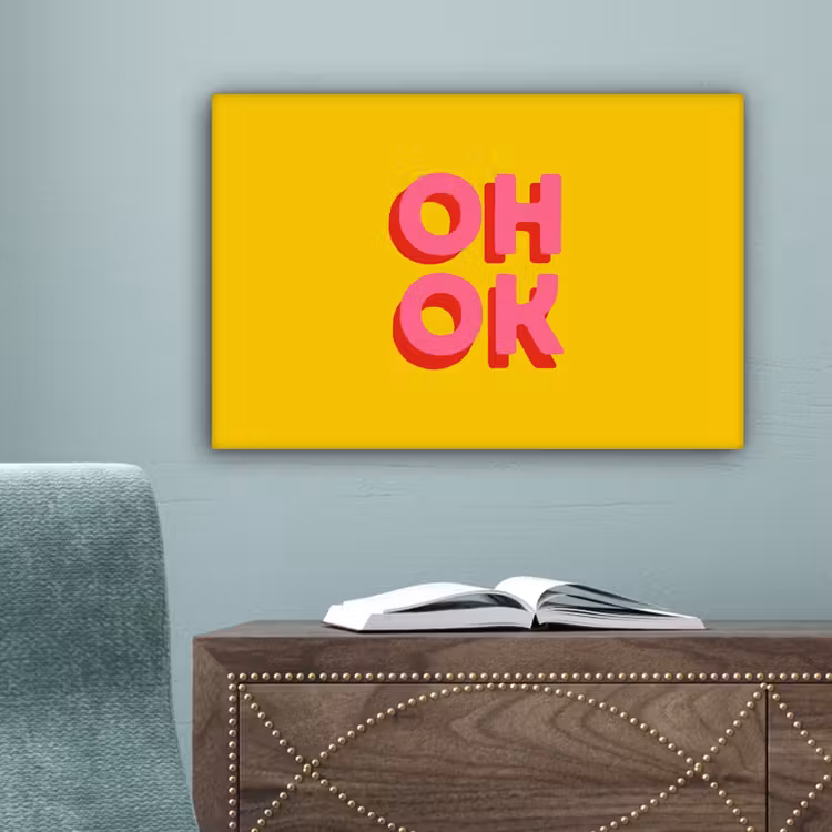 Oh ok - 3D - Geel - Roze canvas 2cm klein -sfeer4