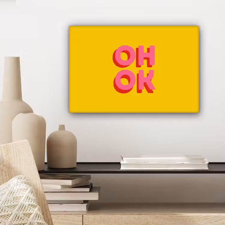Oh ok - 3D - Geel - Roze canvas 2cm klein -sfeer6