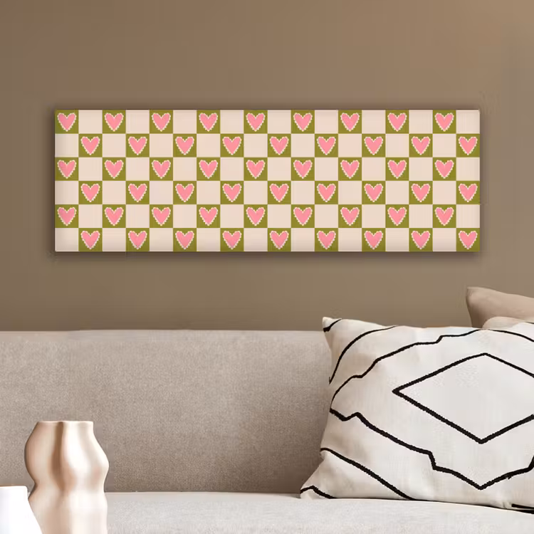 Olijfgroen - Hartjes - Patroon - Retro canvas 2cm klein 828 -sfeer3