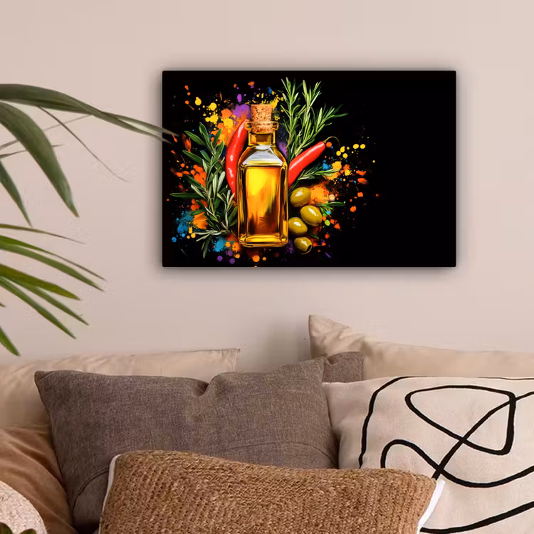 Olijfolie - Graffiti - Peper - Olijven - Modern canvas 2cm klein -sfeer1