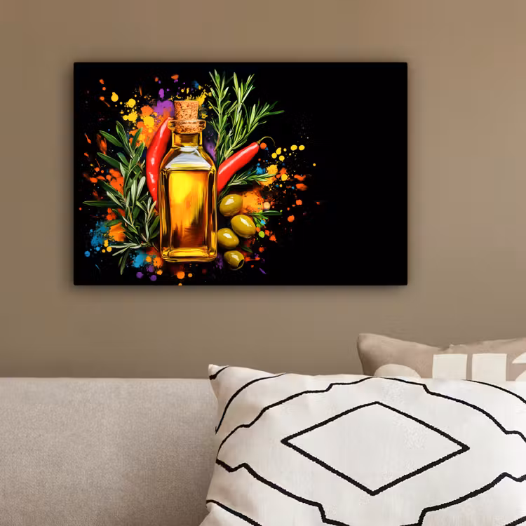 Olijfolie - Graffiti - Peper - Olijven - Modern canvas 2cm klein -sfeer3