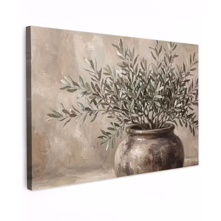 Olijfplant - Aardenpot - Abstract - Beige canvas 2cm klein -z3d