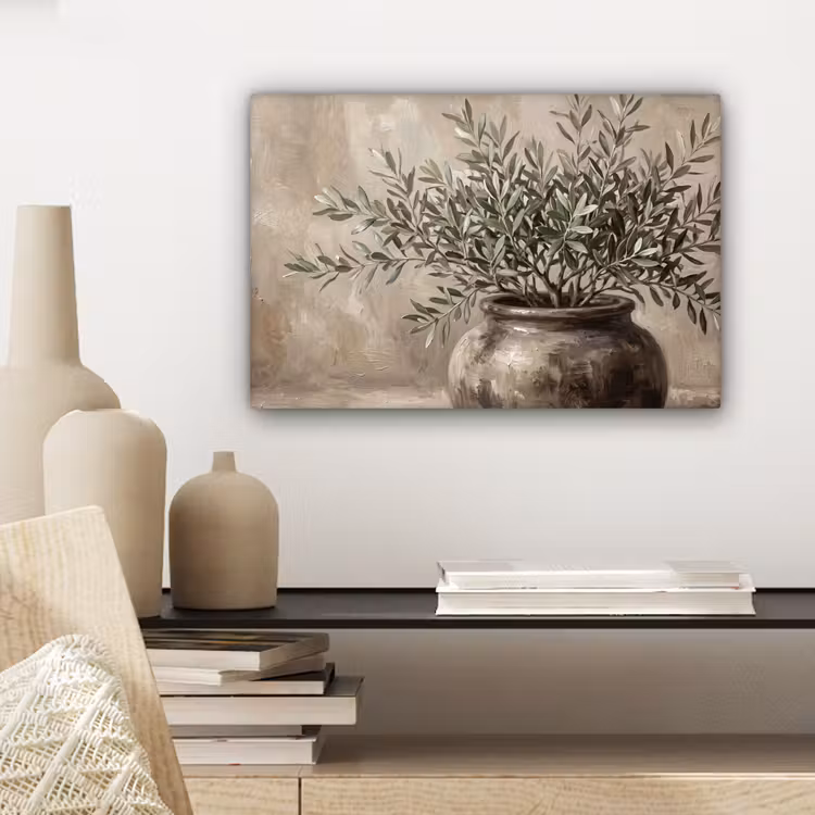 Olijfplant - Aardenpot - Abstract - Beige canvas 2cm klein -sfeer6