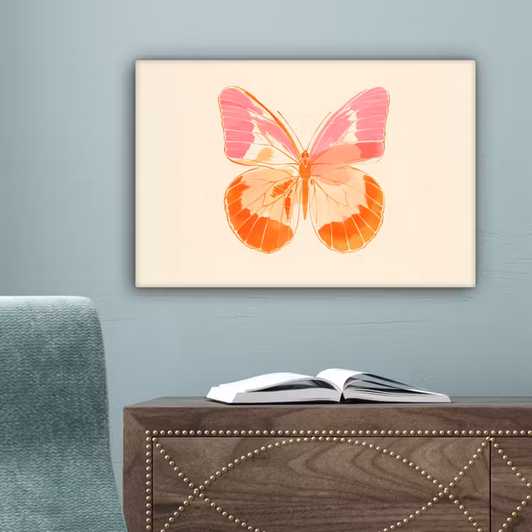 Oranje - Vlinder - Minimalistisch canvas 2cm klein -sfeer4