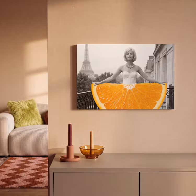 Sinaasappel - Eiffeltoren - Vrouw canvas 2cm klein -sfeer1