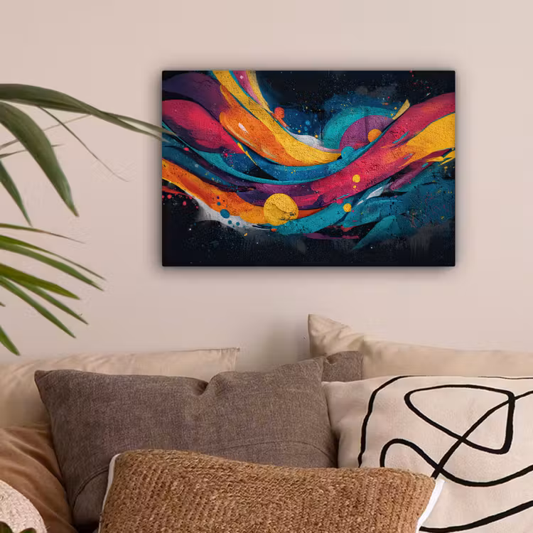 Banen - Golven - Kleurrijk - Abstract canvas 2cm klein -sfeer1