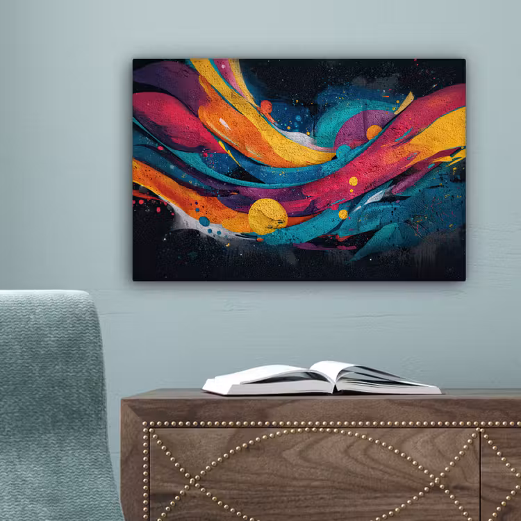 Banen - Golven - Kleurrijk - Abstract canvas 2cm klein -sfeer4