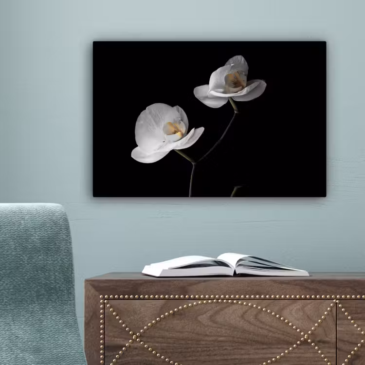 Orchidee - Bloemen - Zwart - Wit - Stilleven canvas 2cm klein -sfeer4