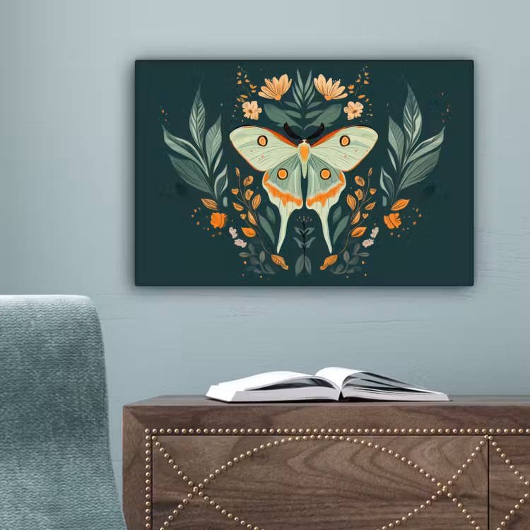 Sierlijk - Vlinder - Groen - Bladeren canvas 2cm klein -sfeer4
