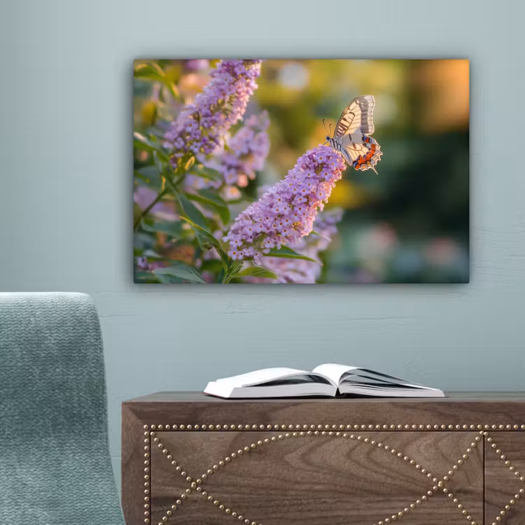 Sierlijke - Vlinder - Paarse - Bloemen canvas 2cm klein -sfeer4