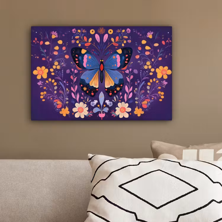Sierlijk - Bloemen - Vlinder - Paars canvas 2cm klein -sfeer3