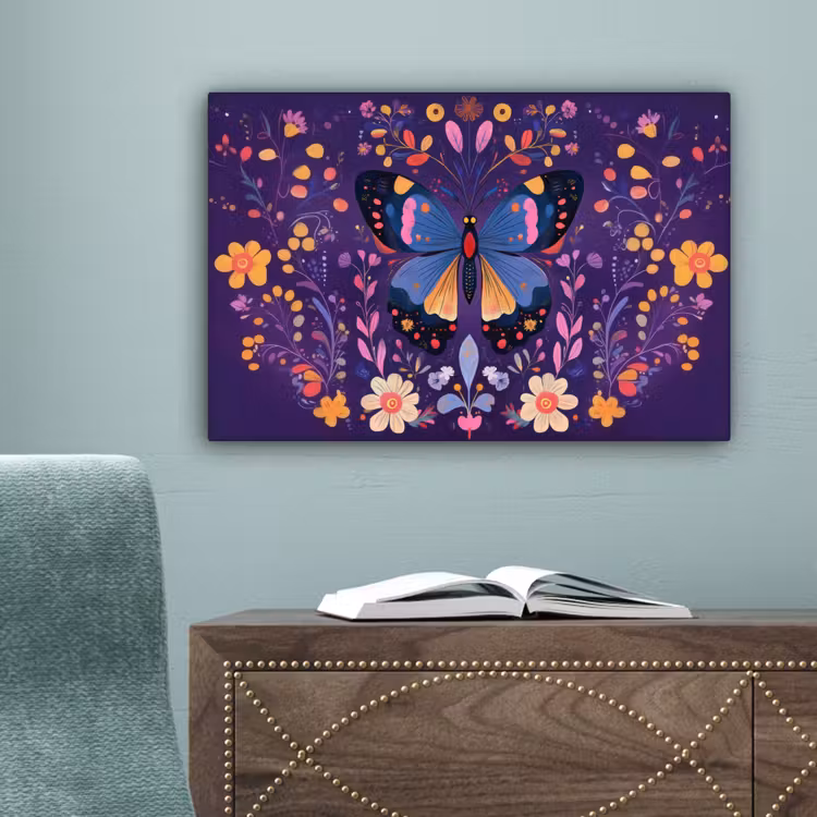 Sierlijk - Bloemen - Vlinder - Paars canvas 2cm klein -sfeer4
