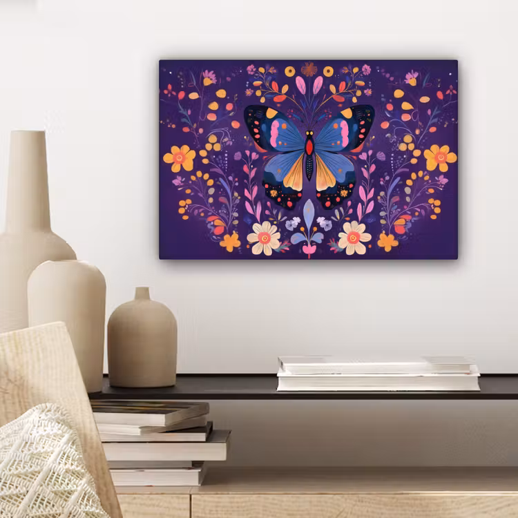 Sierlijk - Bloemen - Vlinder - Paars canvas 2cm klein -sfeer6