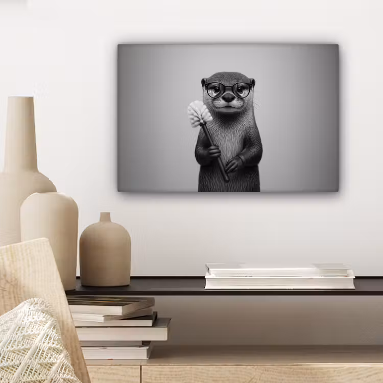Otter - Wc-borstel - Bril - Zwart - Wit canvas 2cm klein -sfeer6