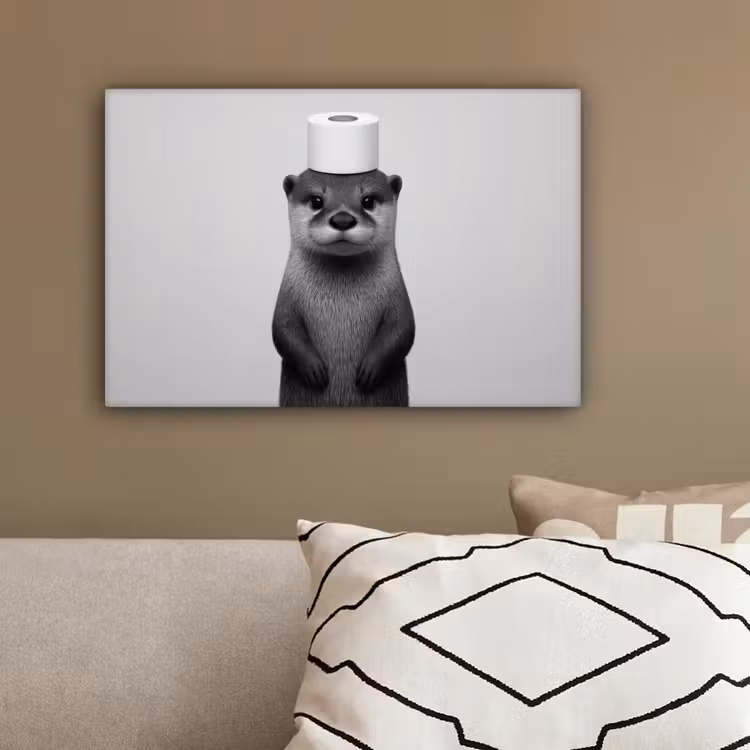 Otter - WC rol - Zwart - Wit canvas 2cm klein -sfeer3